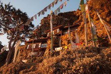Bumdra meditation center soaking up the sunrise